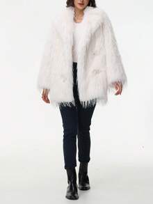 Women's Long-Haired Coat With A Large Suit Collar And Fur Coat In One Piece, White And Fashionable