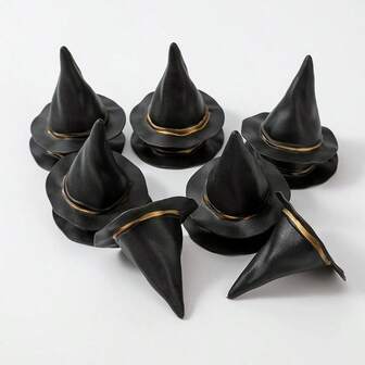 10pcs Black Mini Witch Hat, For DIY Crafts, Halloween Party Supplies, Party Decorations