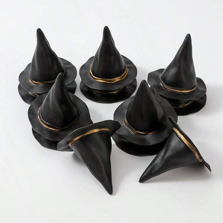 10pcs Black Mini Witch Hat, For DIY Crafts, Halloween Party Supplies, Party Decorations - Black - View 1