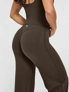 OQQ Yoga Pants Women High Waist Stretch Casual Soft Straight Leg Bottoms - 深棕色 - 查看 5