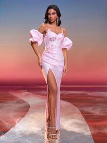 Women's Floral Embellished Off-Shoulder Dress - Pink - View 5