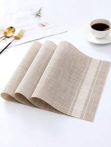 1pc Minimalist Beige European Striped Creative Large Placemat, PVC Heat-Resistant Rectangular Dining Table Mat, Washable And Reusable, Suitable For Restaurants, Holidays, Weddings, Parties - Beige - View 3