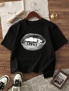 2025 Men Summer Casual Skull Print Crew Neck Short Sleeve T-Shirt