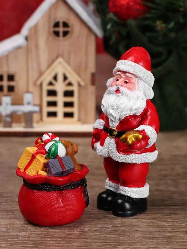 2 piezas/1 pieza Decoración de resina de Papá Noel en miniatura de talla grande, árbol de Navidad tallado a mano, adecuado para escaparate de tienda de regalos, regalo para familiares y amigos, fiesta temática, decoración colgante de árbol navideño y jardín