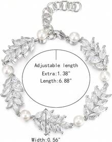 Crysdue Wedding Bridal Link Bracelet Brides Bridesmaids, Marquise Cubic Zirconia Tennis Bracelets Women Prom Jewelry - F_珍珠+立方氧化鋯,銀色 8.26 英寸 - 查看 8
