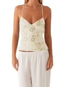 Women Camisole, Sleeveless Tops V-Neck Backless Flower Summer Vest For Party Club