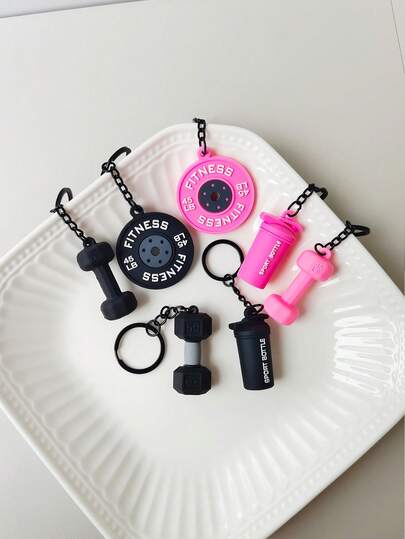1PC/3PCS/4PCS 3D Mini Soft Plastic Fitness Equipment Series Keychain, Simple And Fashionable Pink And Black Sports Water Bottles, Barbell Dumbbell Piece Simulation Pendant, Weightlifting Sports Bag Pendant Accessories, Suitable For Men Couples Brothers Fathers, Back To School Season Gifts Car Accessories Cute Goth Y2k