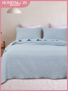 2/3件套超柔软超细纤维超声波缝纫四季通用被套套装，经典优雅风格，舒适床上用品，轻盈如云，包含1个被套和2个枕套，适合家庭和宿舍使用，浅蓝色