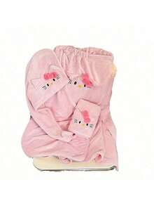 1/3件套Sanrio Kitty猫3件套浴巾套装 - 柔软珊瑚绒，包含干发帽和披肩巾，适合居家或宿舍使用。毛巾浴巾套装Hello Kitty浴室浴室浴室毛巾套装（浴巾、干发帽毛巾）
