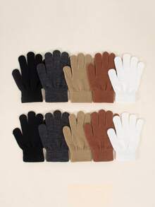5 Pairs Kids Autumn/Winter Elastic Knitted Warm Gloves, Multiple Colors ...