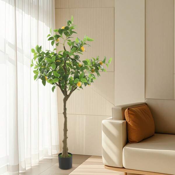 Planta decorativa artificial moderna de limonero de 1,5 m para salón, dormitorio, etc.