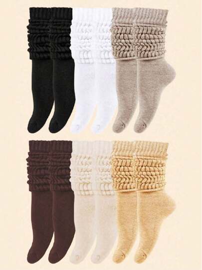 6 Pairs Ladies Versatile Comfort Black White Gray 3 Tonny High Socks
