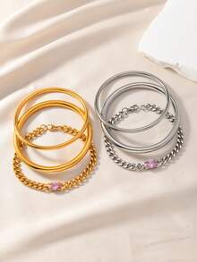 3 件独特不锈钢彩色水钻锆石手链和手镯套装，适合女性日常佩戴、节日、约会、订婚、婚礼，是送给爱人、朋友、家人的绝佳礼物