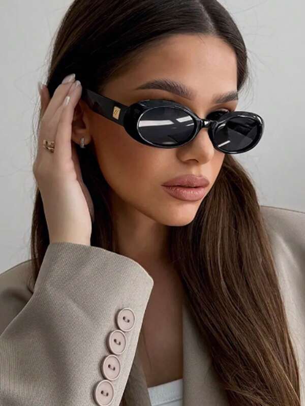1pc Women's Plastic Oval Small Frame Vintage Studded Elegant Minimalist Everyday Versatile Outdoor Travel Street Style Party Wear Glasses, Suitable For Daily Wear