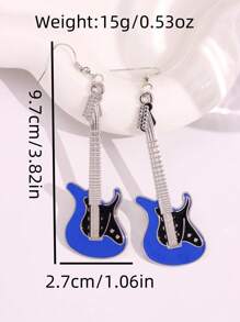 1 Pair Creative Quirky Unique Minimalist Hip-Hop Punk Faux Guitar Earrings, Suitable For Women's Daily Wear, Festivals, Parties, Music Concerts - Multicolor - View 6