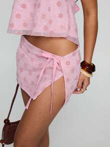 Women Two Piece Sparkly Sequin Mini Skirt Set .Y Sleeveless Tie Back Halter Top Side Tie Mini Skirt Set Summer Y2k Clubwear - 粉色 - 查看 6