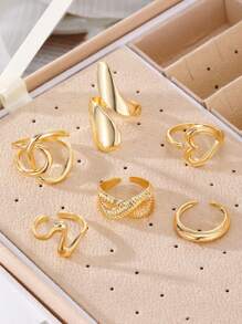 6Pcs Hollow Out Design, Light Luxury, Stylish And Cool Ring Set, Women's Ring, Internet Celebrity Jewelry, Non Fading Ring, Cold Wind Hip-Hop Index Finger Ring, Best Friend Gift