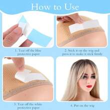M60 Pcs Wig Tape Double Sided SelfAdhesive Toupee Tape Strong Hold Hair Extension Tapes Wig Accories Tapes Replacement For Women Men Wigs Lace Hairpieces Blue 8001 - as pic - View 7