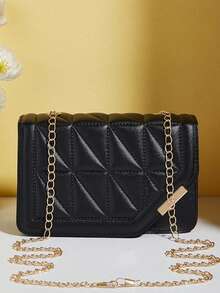 女士手提包，韩版风格新款休闲时尚几何绗缝磁扣锁个性化百搭女士斜挎单肩包 - 彩色 - 查看 11