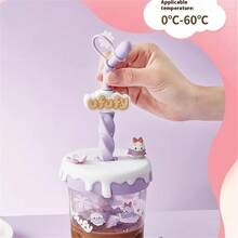 19oz/560ml Ufufy Flower Series Stirring Straw Cup Cute Cartoon Daisy Anime Figures Sports Kettle Large Capacity Shaker Bottle Leak-Proof Water Bottle - Purple - View 2