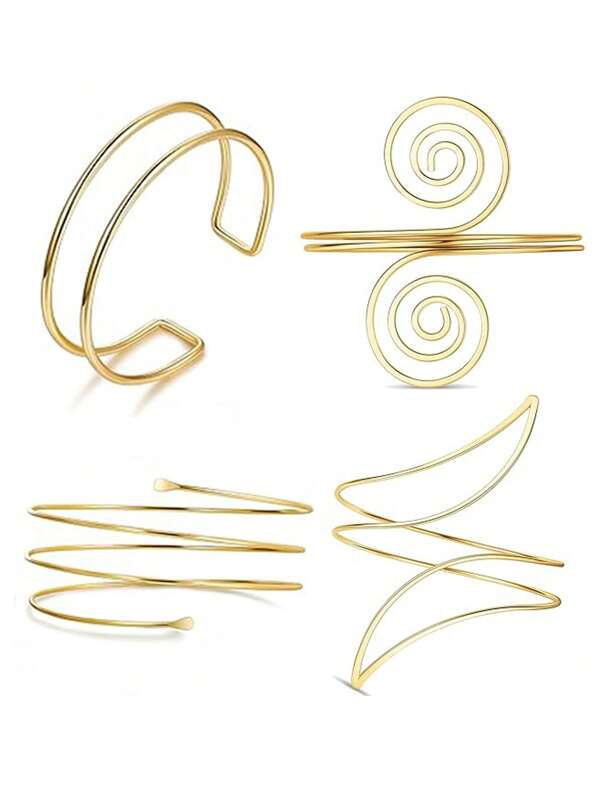 Pulseiras de braço douradas para mulheres, 4 peças, braceletes ajustáveis, abertos, minimalistas, espiral, com redemoinho, para braço superior