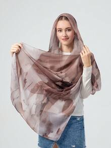 1 buc Eșarfă pentru femei, stil boem, cu imprimeu satinat în acuarelă, șal multicolor cu protecție solară, eșarfă elegantă și versatilă, potrivită pentru asortare zilnică