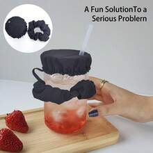 6pcs/3pcs Reusable Alcohol Drink Cup Lids With Straw Hole, Includes Scrunchie Rings, Suitable For Bars, Clubs, Parties, Prevents Foreign Objects, Nylon Cup Lid Scrunchie Set With Drinking Hole - Scrunchie Club Beverage Cup Covers - Multicolor - View 7