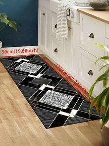 1pc Abstract Geometric Design Absorbent Non-Slip Kitchen Mat, Modern Minimalist Waterproof Quick-Dry Kitchen Carpet, Party Decor Indoor Entrance Doormat, Soft Thick Kitchen Floor Mat, Non-Slip Kitchen Decorative Rug, Easy To Clean Entryway Welcome Mat - Black and White - View 4