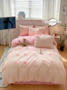 3件套床上用品（不含填充物）- 可爱郁金香、樱桃、花卉、兔子刺绣缎面羽绒被套，蓝色 - 粉色 - 查看 5