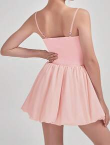 EXARUS Girls Flowy Ruffled Hem/Puff Bubble Dress Teen Ruched Summer Adjustable Spaghetti Strap Casual Cami Mini Dresses - Bột bẩn - Xem 2