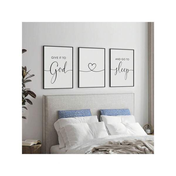 1/3 piezas Regalo a Dios y vete a dormir, impresión de lienzos, póster de cita inspirational, arte religioso cristiano de pared, relajante, recuerdo de confianza para dormir y decoración de dormitorio sin marco