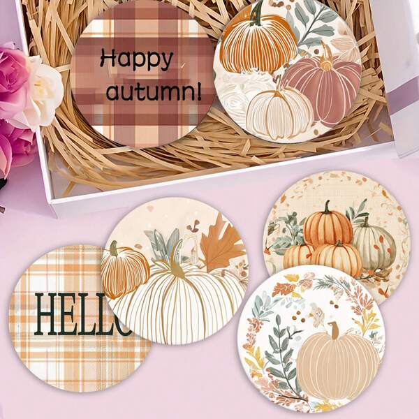 1set/4pcs/6pcs Autumn Farmhouse Pumpkin Pattern Diatom Mud Coasters, Coffee Coasters, Home And Restaurant Multi-Occasion Decorations, Daily Gifts, Table Decorations, Daily Decorations, Theme Party Decorations