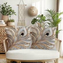 2 件波西米亚风格几何闪亮串珠图案枕套，45x45 厘米，涤纶奢华银色和黑色半透明珠子，拉链开合，农舍装饰靠垫套适合所有房间类型，可机洗 - 不含枕芯，适合所有季节的装饰枕头