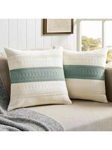 1pc Bohemian Throw Pillow Cover, Soft Farmhouse Decor Couch Cushion Cover, Gray Green Pillow Case For Sofa, Bed, Living Room - Green - View 3