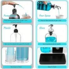 16oz Glass Mouthwash Dispenser Set With Wooden Tray & Cup - Rustic Farmhouse Bathroom Organizer, Countertop Storage For Dental Care Essentials, Navy Blue Decorative Bottle With Easy Pour Spout - 黑色 - 查看 4