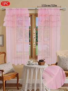 1pc Sheer Curtain With Multilayer Lace Trim, Allows Light Penetration With Privacy, Rod Pocket Top Design, Made Of Premium Soft Fabric, Good Drape, Suitable For Living Room, Bedroom, Bay Window And More - Multicolor - View 8