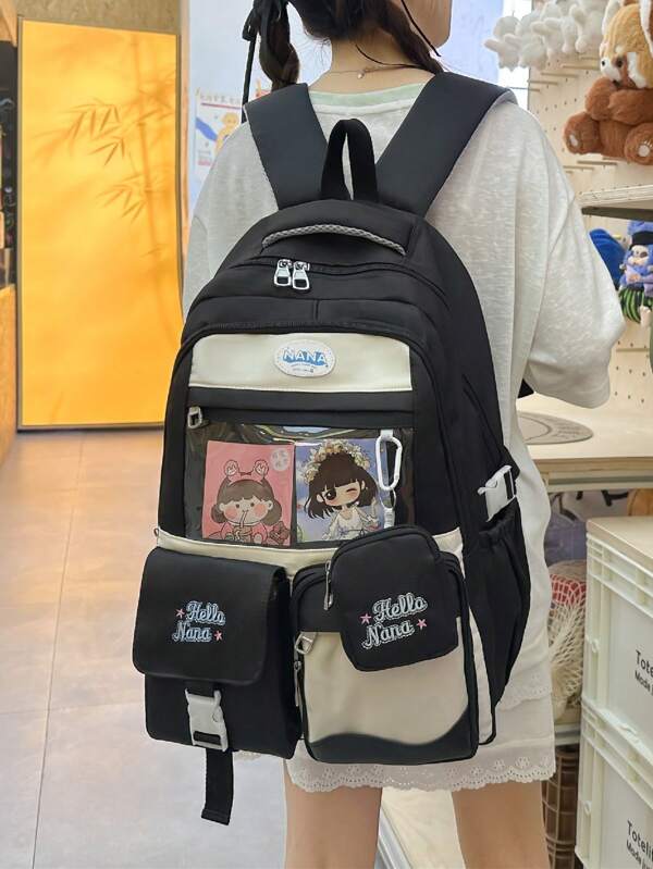 Mochila Feminina de Volta às Aulas, Fofa e Elegante, Mochila Unissex, Multi-Camadas Espessa, Multi-Bolsos, Prática, de Viagem, Durável, Feriado, Bolsa Escolar, Bolsa, Compras, Estilo Universitário, Cores Contrastantes