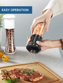 CLITON 1/2 件手动胡椒研磨器 – 节日礼物首选，厨房必备！非常适合节日、乔迁贺礼或烹饪爱好者的馈赠。配备大容量玻璃研磨盒、防尘设计，加长研磨带，研磨更舒适。适用于黑胡椒、白胡椒、海盐、玫瑰盐等 – 实用、时尚、贴心