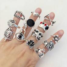 20pcs/Set Vintage Punk Skull & Snake Ring Set, Unisex Gothic Animal Spider Party Jewelry - 20 Mixed Silver Ring Sets - View 4