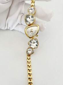 1pc New Casual Fashion Ladies' Bracelet Watch, Unique Design Dial Decorated With Crystals, Rhinestone Embellished Watchband, Alloy Quartz Watch, Gift As A Gift For Students Returning To School