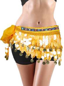 女士肚皮舞臀巾裹裙，带亮片流苏，迷你裙装，适合泰国/阿拉伯舞者