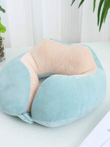 New Solid Color Camel Hump Pattern Cotton Pillow, Portable Neck Pillow Suitable For Outdoor Travel, Office Nap, With Magnetic Storage Function U-Shaped Fabric Pillow - Multicolor - View 5