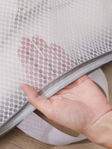 带提手的蜂窝网布洗衣袋，适合精致衣物；加厚细网洗衣机袋；悬挂式网布洗衣篮；多功能衣物收纳网袋；壁挂式换尿布袋；大容量脏衣收纳袋，适用于浴室、公寓、房车、宿舍、卧室等场所，方便整理浴室衣物。 - 白色 - 查看 6