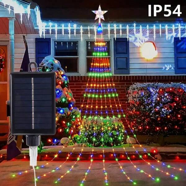 1pc Solar Powered Outdoor Christmas Lights, 200/280 LED Star String Lights With 9 Strands Waterfall Tree Lights, 8 Flashing Lighting Modes, For Garden Yard Christmas Tree Outdoor Decor String Lights, Multi-Color, Warm White IP54 Christmas Decoration XMAS Decor Christmas Tree Gift Decor Thanksgiving Wedding Home Decor Home Decor Fall Decor Autumn Decor Birthday Decorations For Gifts Party Supplies Indoor Outdoor Garden Holiday Festival Decor Halloween Decor Wall Decor Halloween Ornaments Christmas Decoration XMAS Decor Christmas Tree Gift Decor Thanksgiving Wedding Home Decor Home Decor Fall Decor Autumn Decor Birthday Decorations For Gifts Party Supplies Indoor Outdoor Garden Holiday Festival Decor Halloween Decor Wall Decor Halloween Ornaments