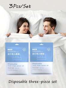 3件套床上用品一次性便携式旅行床上用品酒店一次性床上用品商务旅行床上用品旅行酒店和医院火车露营必备床上用品一次性床上用品套装旅行大床一次性床单旅行即用干净卫生 - 白色 雙人套裝4pcs/3套 - 查看 2