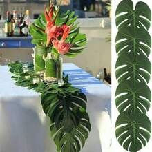 10/20/30/40/50/78pcs Artificial Palm Leaves, Large Leaf Placemats, Green Palm Leaves Party Decor, Tropical Tabletop Decor, Hawaiian Leaves Decor, Wild Animal Leaves Decor, Fake Plants - Green - View 7