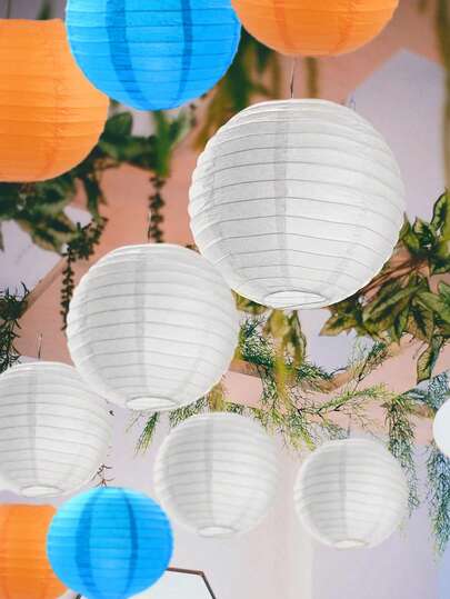 1/5pcs White, Orange, Blue Paper Lanterns - Round Hanging Paper Lanterns - Suitable For Weddings, Birthdays, Bridal Showers And Holiday Decorations - For Indoor And Outdoor Use - Ideal Gift For Holiday Occasions