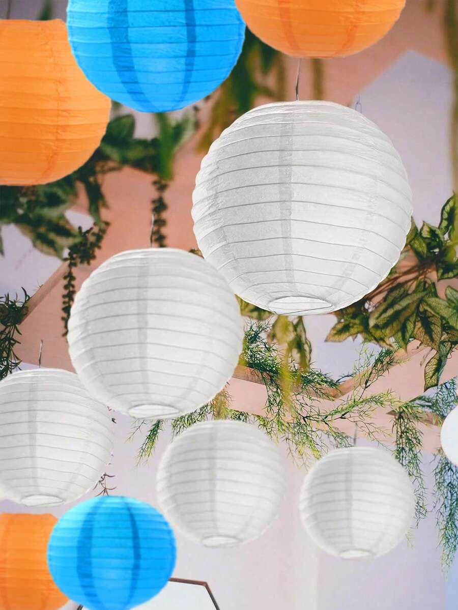 1/5 pièces Lanternes en papier blanches, oranges, bleues - Lanternes en papier rondes suspendues - Convient pour les mariages, les anniversaires, les enterrements de vie de jeune fille et les décorations de fête - Pour une utilisation intérieure et extérieure - Cadeau idéal pour les occasions de fête - Blanc - Voir 1