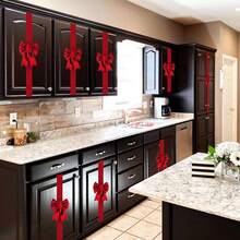 8Pcs Christmas Cabinet Ribbons Bows Decorations Red Home Decor Party Supplies Set - Burdeos - Ver 4