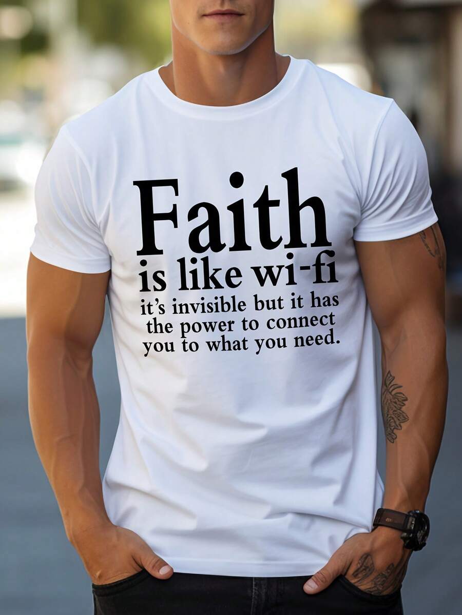 Simple Printed Men's Regular Shoulder-Shirt - White - View 1